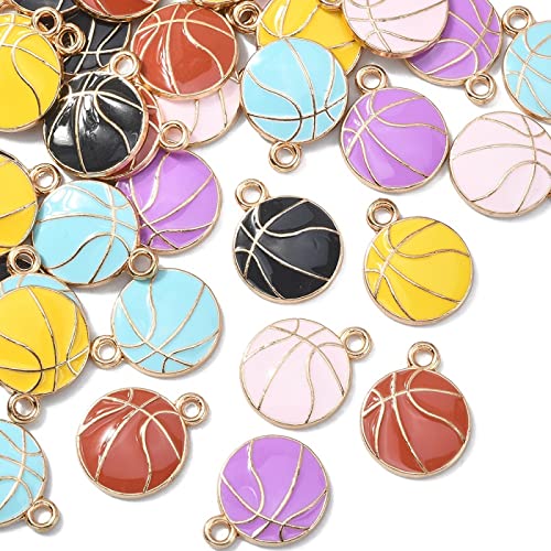 Kitbeads 60Pcs Mixed Colors Basketball Charms Cartoon Sport Charms Enamel Alloy Boy Basketball Charms For Jewelry Making Bracelets Necklace Bulk #TOP6