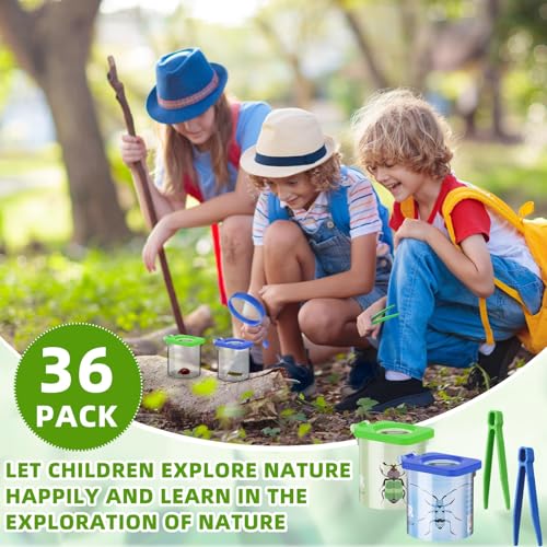 Halloscume 36 Pack Insect Bug Viewer Kit for Kids with Tweezers Explorer Outdoor Set Bug Catcher Containers for Insects Magnifying Insect Box Observation Kit for Science Nature Exploration Collecting