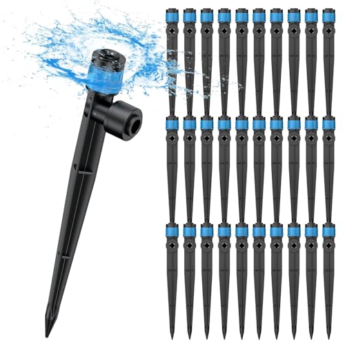 Image of Pawfly 30 Pcs Push-to-Fit Drip Irrigation Emitters with Adjustable 360 Degree Water Flow Irrigation Drippers Drip Emitters Sprinklers with Stake Drip Irrigation System Parts for 6 mm Tubing