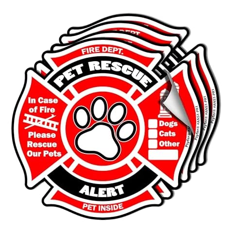 Psyfer® (Fade-Free) 4 Pack - Fire Safety Pet Rescue Stickers [Made in USA] Cover