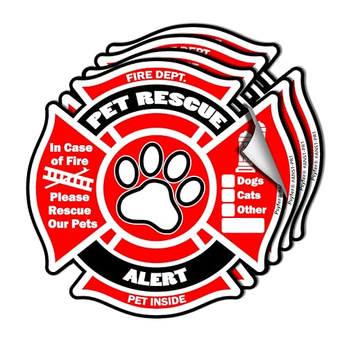 Psyfer (Fade-Free) Pet Rescue Alert Fire Safety Stickers - 4 Pack [Made in USA]