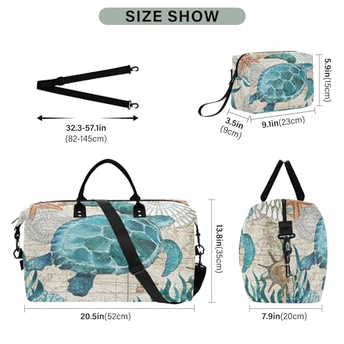 senya Weekender Bags Travel Duffel Gym Bag Sea Lives Turtle Coral Carry on Overnight Tote Bag with Toiletry Bag for Airplane Travel Trip Gym Yoga3