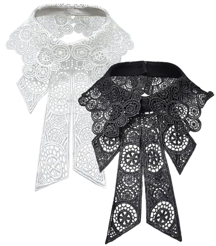 2 Pcs Lace Floral Fake Collar Detachable Dickey Collar Black Collar White Fake Collar for women Girls