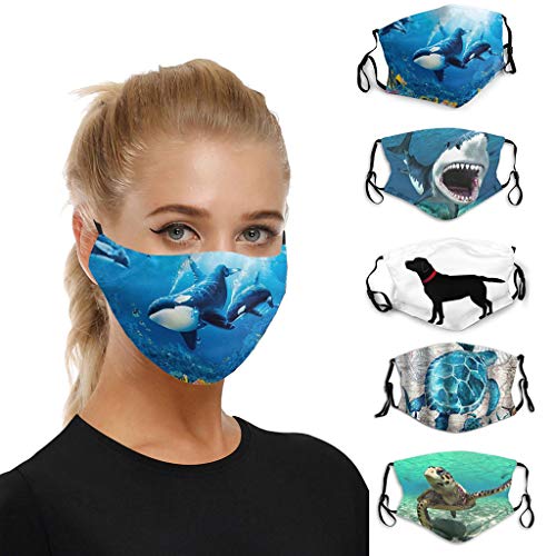 Jieson?USA in Stock Fast Delivery?5Pcs Protect_Face_Cloth_Mask_Bandana For Women Men Fashion Cute Animal Print Washable Reusable Breathable Dustproof Anti-haze