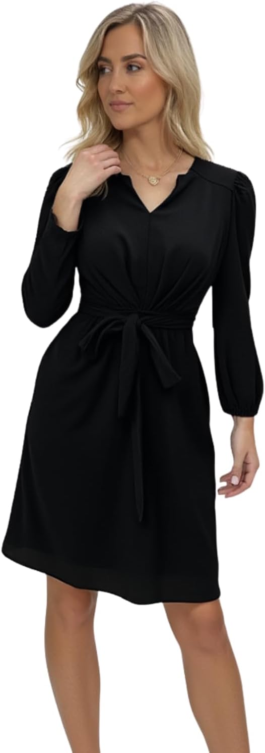 Star Vixen Women's Dress with Long Sleeves, Front Shoulder Yoke and Notch Neckline