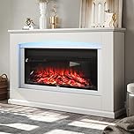 INMOZATA Electric Fire with Surround 50inch White Free Standing Electric Fireplace and Surround Heating Realistic Led Flame Effect 7 Color Setting Large Electric Fire Suite Heater with Remote