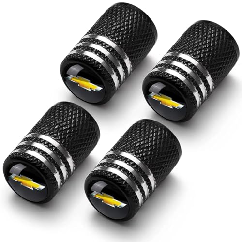 BFIVEANTE Tire Valve Stem Caps for Chevrolet Metal Car Wheel Air caps Auto Valve Stem Caps Accessories 4 Pcs Black