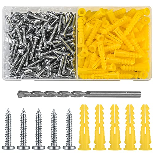 200 Stk Betonwand Dübel und schrauben Set, Wall Dübel und Flachkopfschrauben Set, 10# Schlitz Kreuzschlitzschrauben und Trockenbauanker Set für Trockenbaumauerwerk mit 1 Bohrer 200 Stk Betonwand Dübel und schrauben Set, Wall Dübel und Flachkopfschrauben Set, 10# Schlitz Kreuzschlitzschrauben und Trockenbauanker Set für Trockenbaumauerwerk mit 1 Bohrer
