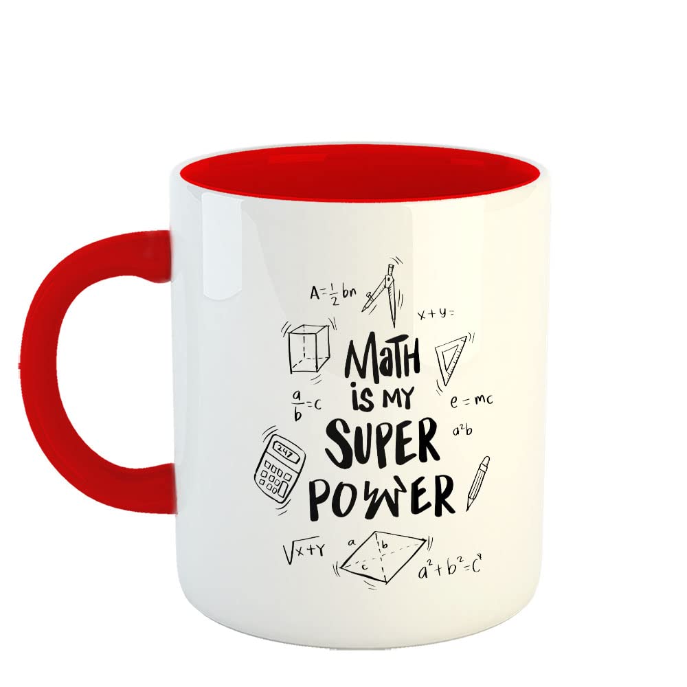 LAMF Printed Ceramic Coffee Mug, Maths Designs, Math is My Super Power, Gift for Boys, Gift for Girls, Gift for Maths Genius, Gifts for Students, Relative, 325 ML(11Oz), 5725-RD