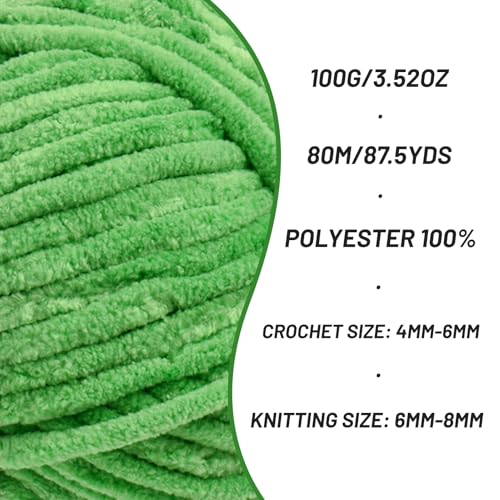 Image of 2 Pack Fluffy Chenille Yarn for Crocheting, Chunky Velvet Yarns for Crochet Amigurumi, Baby Yarn for Crocheting Soft Blanket, 174.9yds /7 oz Bulky Yarns for Crafts /Hats /Shoes /Socks (2 Christmas Green)