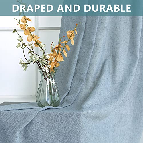 Dusty Blue Curtains For Kids Bedroom 54 Inch Length 2 Panels Tab Top Semi Sheer Linen Light Reducing Privacy Stone Blue Curtains For Nursery Room Farmhouse Decor Mineral Steel Country Blue Grey Gray #TOP5