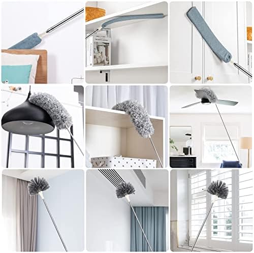 4 PCS Extendable Feather Duster, Microfiber Duster with 30''-100'' Telescopic Extension Pole and Super Soft Bristles, Easy to Absorb Dust Anti Static, Perfect for Cleaning Cobweb, Ceiling Fan, Car