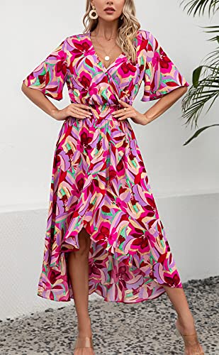 Image of Kormei Womens Short Sleeve Floral Maxi Dress High Low V-Neck Flowy Party Long Dresses