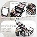 Joligrace Makeup Box 10 Inch Cosmetic Train Case with Clear Acrylic Shell Jewelry Organizer with 3 Tiers Trays, Mirror and Brush Holder Lockable Portable Travel Cosmetic Display Case Black Geometry