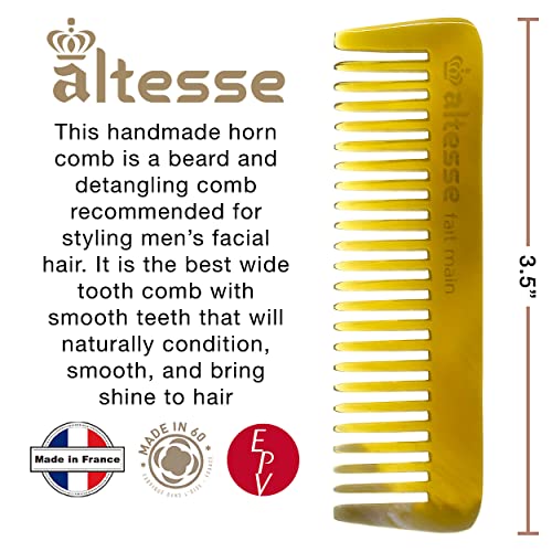 Altesse 11332 Small Wide Tooth Comb Horn Comb Mustache Comb For Men (3.5") With Pocket Comb Synthetic Leather Case. Essential Facial Hair Travel Comb For Any Beard Kit For Men. Handmade In France #TOP1
