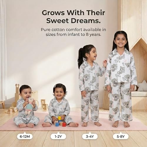 Image of The Mom Store Kids Cotton Night Suit for Boys and Girls | Breathable Night Dress for Kids Boys and Girls | Printed Nightsuit Pajama Set | Comfortable All-Season Sleepwear for Daily Use