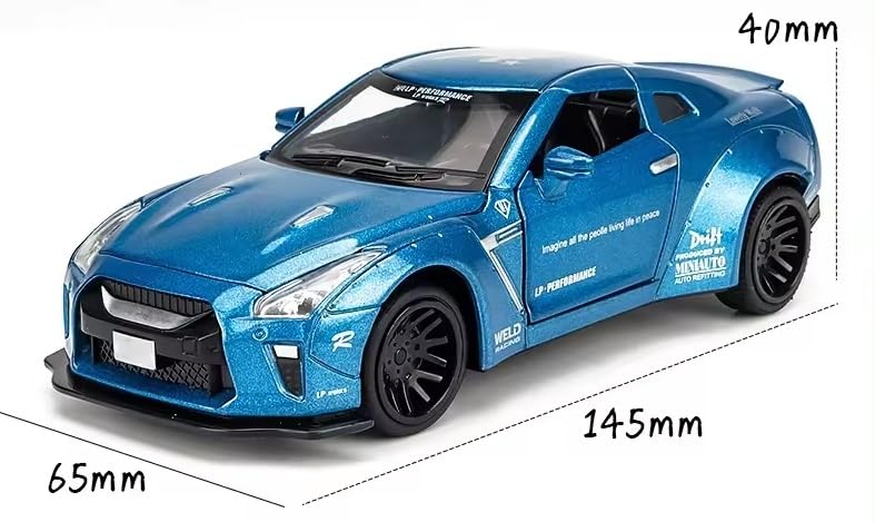 Image of 1:32 Scale New Nissan GTR R34 Toy Car | Metal Pullback Diecast Car for Kids with Openable Doors, Sound, Light Effects, Black
