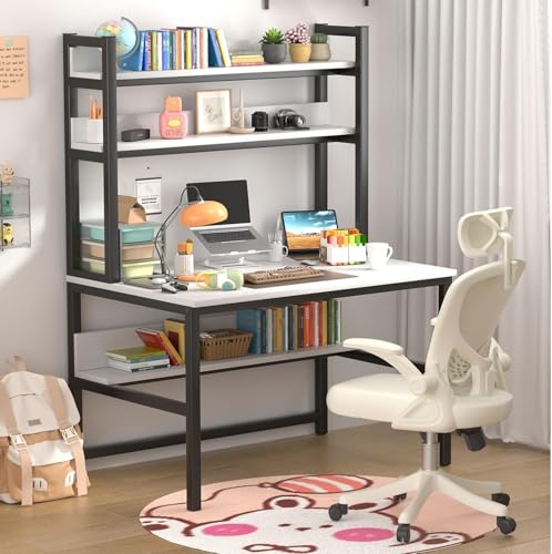 Aquzee Bureau avec Étagères, 120 cm Bureau avec Rangement, Table de Travail et Poste de Gain de Place pour Chambre à Coucher, Grand Gaming Bureaux Home...
