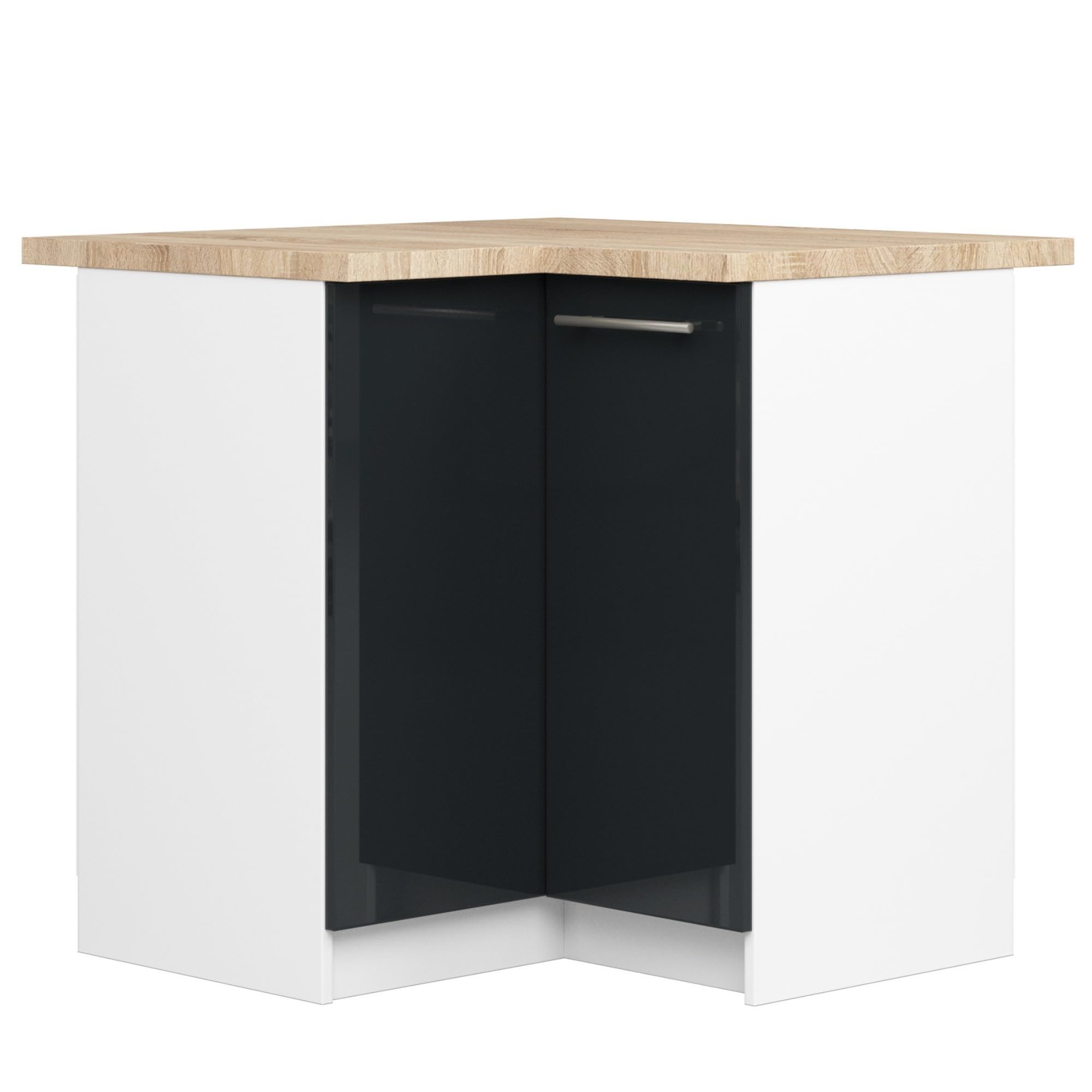 AKORD | Eck-Küchenschrank mit Arbeitsplatte - Oliwia S90 | Küchenunterschrank mit 2 Türen und 2 Einlegeböden | Unterschrank Küche 90 cm Breit | ABS-Kante 18 mm | 46x90x85 cm | Weiß & Graphit glänzend