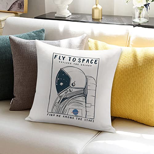 Throw Pillow Cover 18X18 Inch，Astronaut In Space Square Throw Pillow Cases，Universe Funny Animal Doodle Bear Fashion Moon Vintage Cartoon Cosmos Cute Fun Polyester Throw Cushion Cover For Couch Sofa #TOP1