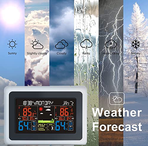 Weather Stations Wireless Indoor Outdoor, Color Display Digital Atomic Clock Weather Thermometer With Sensors, Accurate Temperature And Humidity Monitor With Adjustable Backlight For Home #TOP2