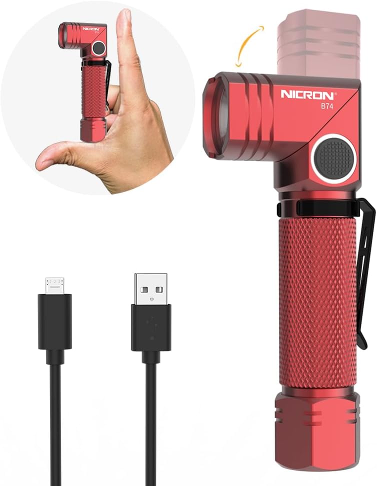 NICRON Flashlight, 700 Lumens 90 Degree Pocket Flashlight Rechargeable IP65 Waterproof 5 Modes for Camping, Outdoor, Hiking, Car Repairing