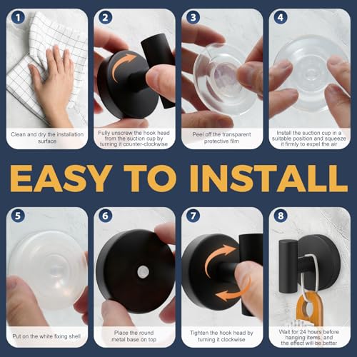 Image of Heavy Duty Suction Cup Hooks for Glass Window,Tile,Mirror,Removable Shower Hooks for Inside Shower,Metal Towel Hooks for Bathroom,4 Pack(Black)