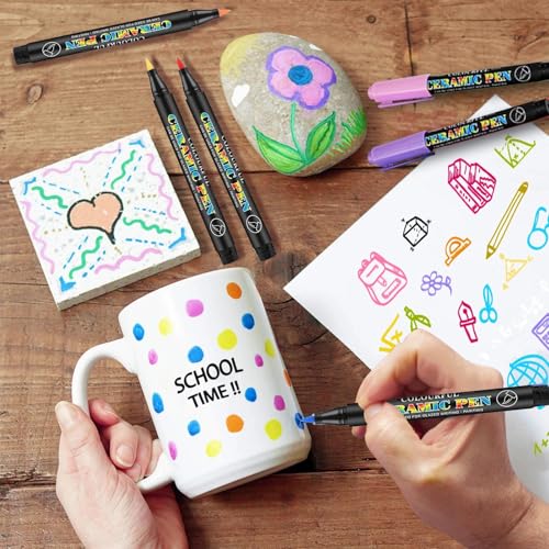 24 Stück Porzellanstifte Spülmaschinenfest, Wasserfest Stifte zum Steine Bemalen, Glasmalstifte Spülmaschinenfest, Acrylic Marker, Keramik Stifte für Steine Bemalen, Glas, Holz, Keramik, Metall