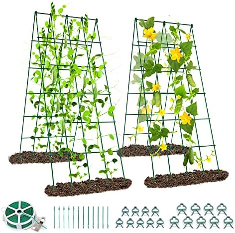 Barbella Foldable Cucumber Trellis, 2 Pack A-Frame Cucumber Trellis Outdoor Garden Trellis for Climbing Plants Vegetables Flowers, Steel Plant Support Trellis Plant Climbing Trellis (Green)