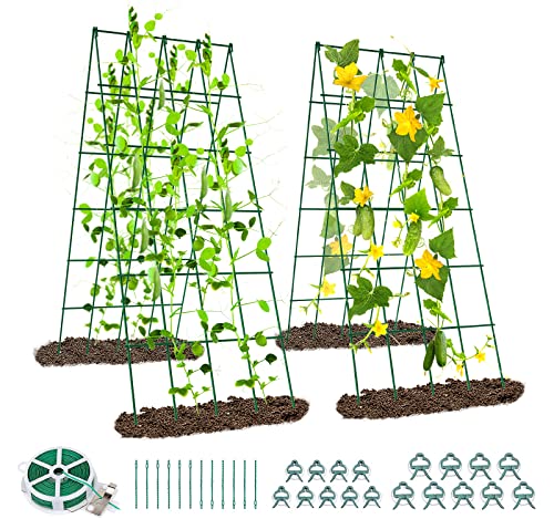 Barbella Foldable Cucumber Trellis, 2 Pack A-Frame Trellis Outdoor Garden Trellis For Climbing Plants Vegetables Flowers, Steel Plant Support Trellis Plant Climbing Trellis (Pure Green) #TOP16