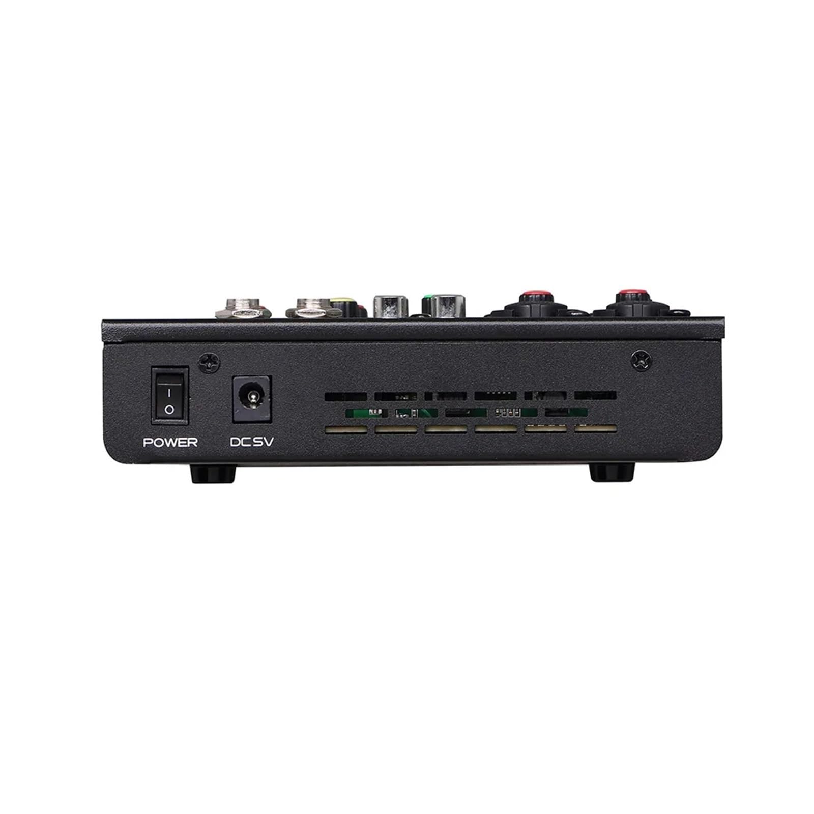 Consolle DJ, Mixer audio-dio a 4 canali Console audio Riproduzione MP3 Console BT Mixer audio-dio digitale Effetto riverbero EQ a 3 bande Alimentatore DC 5V