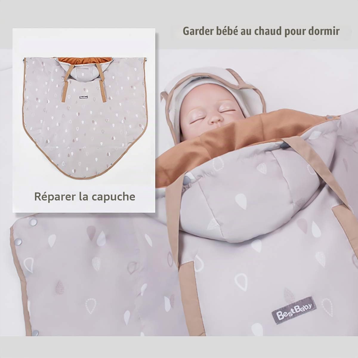 SONARIN Universel Housse Toutes Saisons pour porte-bébé,Housse de Protection, doublure détachable,Coupe vent,Imperméable,Housse d'hiver(Gris Clair)