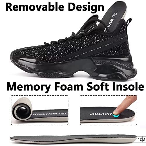 Maiitrip Rhinestone Sneakers For Women,Glitter Mesh Knit Sparkly Shoes,Chunky Bling Sneakers Dressy,Slip On Walking Shoes,Jelly Sole,Black,Size 8 #TOP4