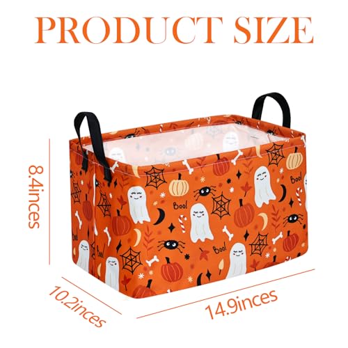 Image of Rectangle Pumpkin Ghost Pattern Gift Storage Basket Home Shelf Storage Basket Organizer Box Clothes Laundry Hamper Nursery Basket Laundry Basket with Handles