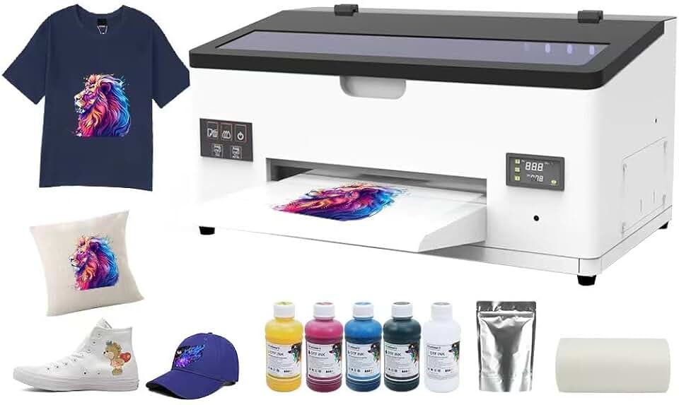 Camiseta A3 DTF L1800 para máquina de impressão por transferência de vestuário, impressora direta para filme, com circulação de tinta branca e limpeza semiautomática (impressora + filme + tinta
