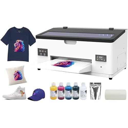 DTF Printer A3 L1800, Direct to Film Transfer Printing Machine with White Ink Circulation System and Semi-Automatic Cleaning for DIY T Shirt (Printer+Ink+Film+Software)