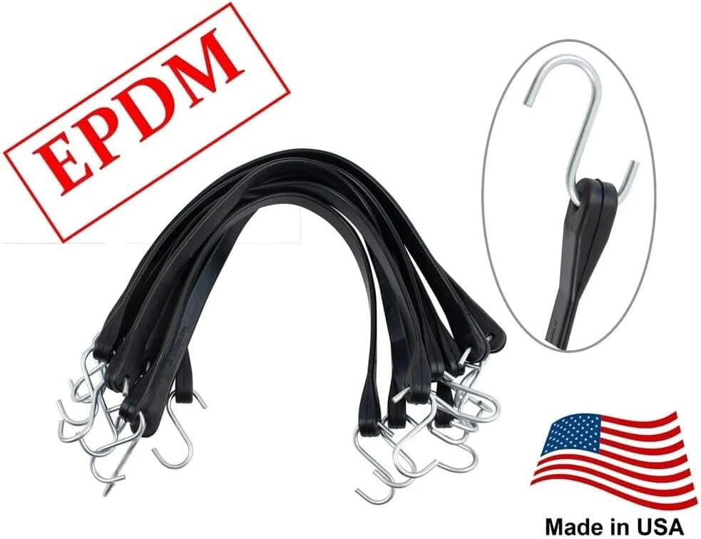 21" EPDM Rubber Tarp Bungee Straps – 100 Pack, Made in USA, 150% Max Stretch Heavy Duty Weather-Resistant Tarp Straps for Flatbed Trucks, Trailers, Cargo & Outdoor Tie-Down Use