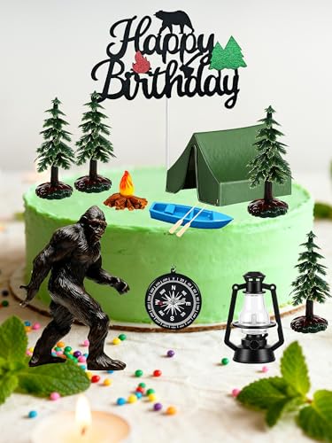 Camping Cake Topper Set with Bigfoot, 14 Pcs Individually Wrapped