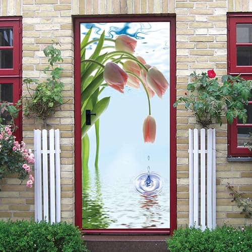 3D Plantas Flores Etiqueta De La Puerta Cartel Autoadhesivo Papel Pintado Mural Arte Etiqueta De La Pared Foto 77 X 200 Cm Para Sala De Estar, Dormitorio, Baño, Cocina, Oficina, Puerta-90451701806511