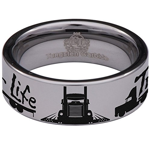 Tungsten Carbide Trucker Life Ring Wedding Band Anniversary Ring for Men and Women 8mm