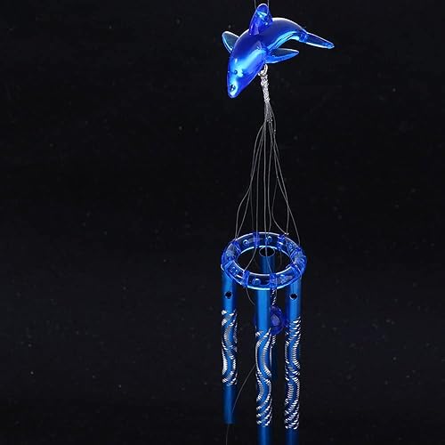 Miniatura 7 de Campanillas de viento colgantes móviles de 3 colores, campanillas de viento de delfín de cristal creativo con 4 tubos de metal para el hogar,