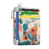 Hancynir Slim Wallet Women Credit Card Holder Abstract Flower Floral RFID Small Mini Card Case Front Pocket PU Leather Thin Travel Zipper Coin Cash ID Window Ladies Female Wallet Gifts