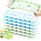 VEHHE Ice Cube Trays 6 PACK, Reusable Silicone 14-Ice Cube Trays with Spill-Resistant Removable Lid,...