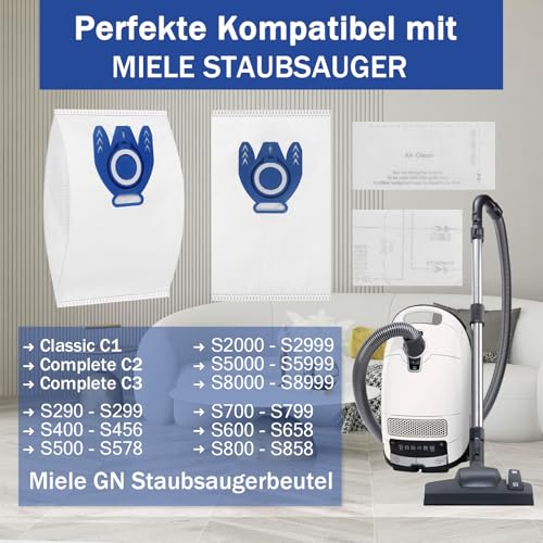 15 Staubsaugerbeutel für Miele Complete C3 C2 Classic C1 S8340 mit 2 Filter, 3D Efficiency GN Beutel für Miele S2 S5 S8 Ersatz 9917730 12421130