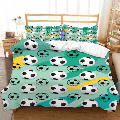 Funda Nordica Cama 90 Fútbol 3D Fundas Nordicas Deportiva con Diseño de Pelota 3pcs Ropa de Cama Microfibra Suave Funda Nórdica 135x200 y 2 Funda de Almohada 50x80 cm