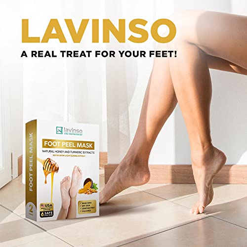Honey Feet Peeling Mask For Dry Cracked Feet - 2 Pack - With Kojic Acid Skin Lightening Effect - Exfoliating Dead Skin And Calluses - Foot Peel Mask For Baby Soft Feet By Lavinso #TOP6