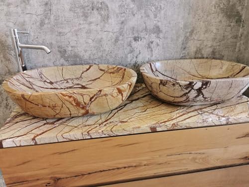 Paire de lavabos en marbre Rain Forest Mesure 60 x 40 cm PHOTOS RÉELLES DES LAVABS, Meuble de salle de bain avec double lavabo, double lavabo, 2 lavabos en marbre forêt de pluie