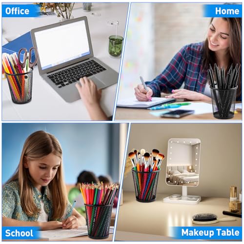 AZUREAL Pencil Holder 2 Pack, Black Mesh Desk Pen Holders, Premium Metal Pen Cup Holder for Desk, Office, Home, School