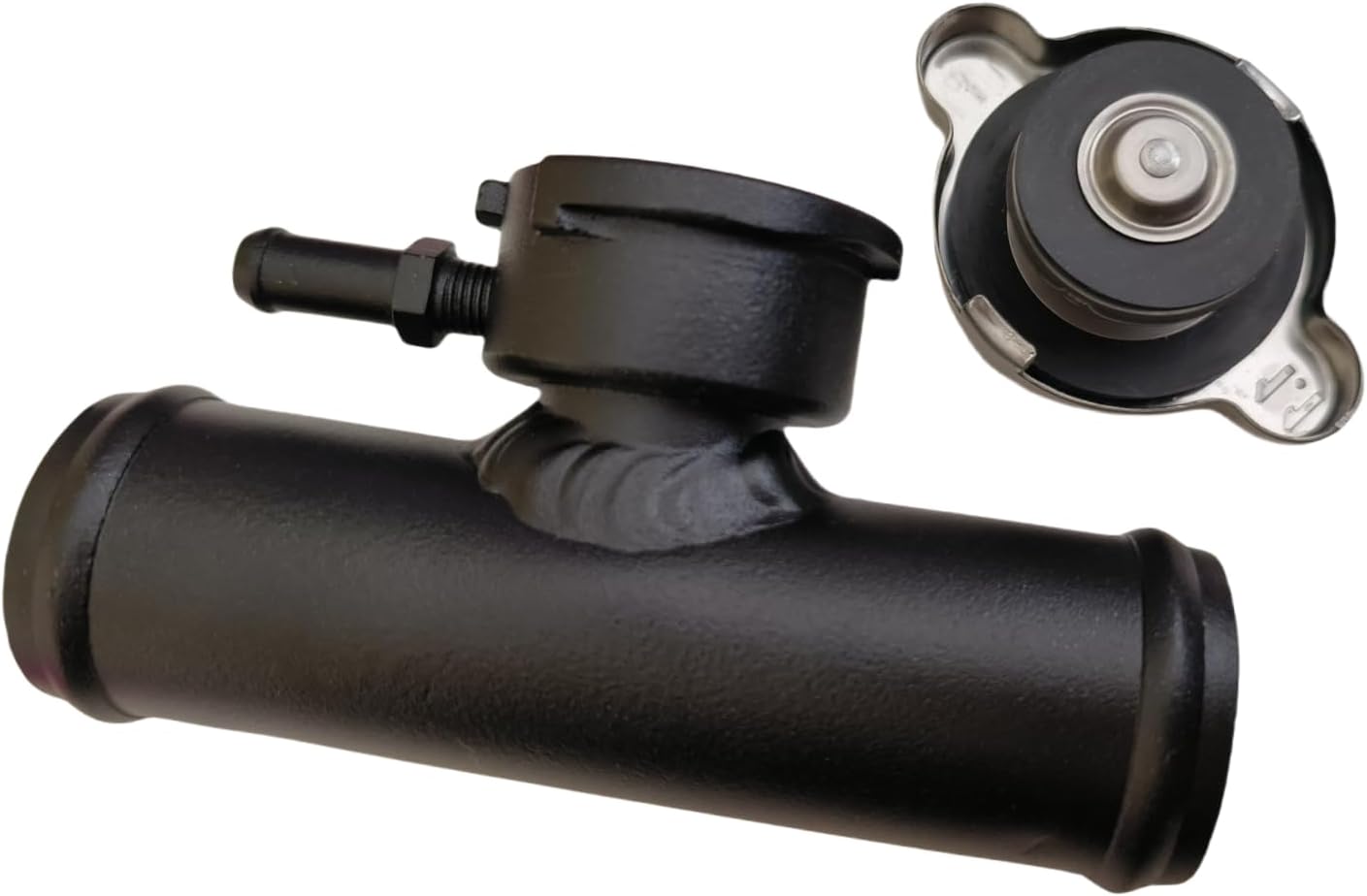 RACMOTOUniversal Aluminum InLine Upper Radiator Hose Connector Filler Neck with Cap Black 32mm 1-1/4" OD/ 32mm Tube Diameter