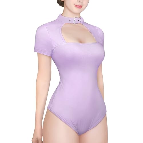 Littleforbig Cotton Romper Onesie Pajamas Bodysuit - Collared Onesie - Purple - Large